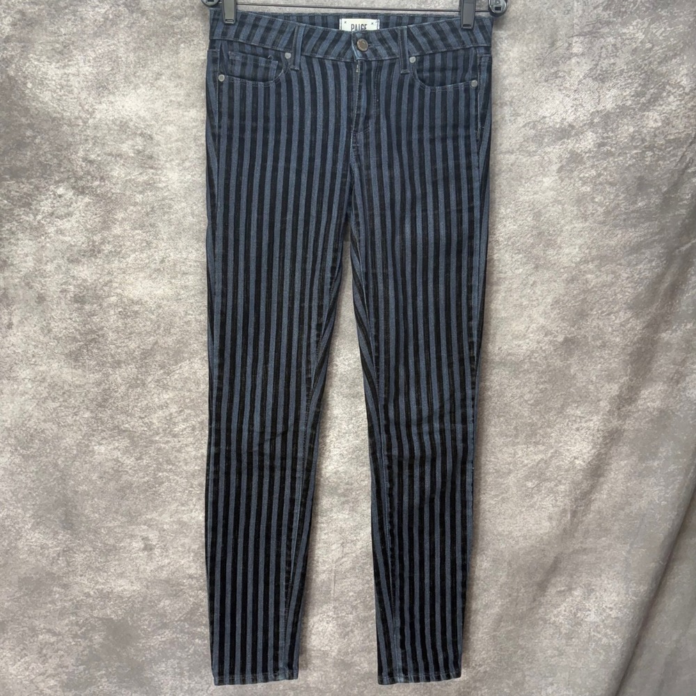 PAIGE Verdugo Ultra Skinny Flocked Stripe Jeans Womens Size 28 Blue Black Edgy